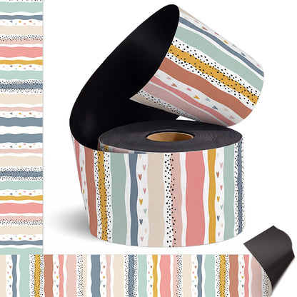 Tenceur 48 ft x 2.76 Inch Magnetic Borders for Whiteboard Decoration, Boho Polka Dots Stripes Magnetic Bulletin Board Border Set for Summer Classroom Office Chalkboard Poster Board Decor