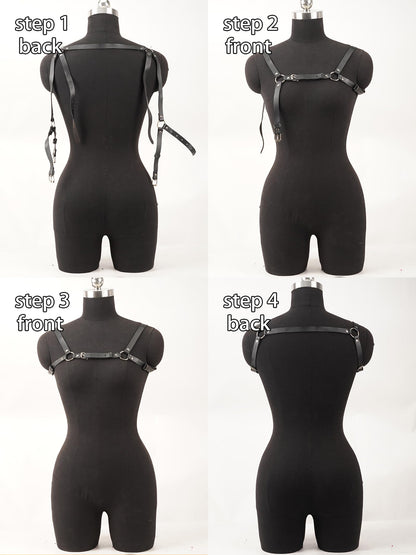 Adjustable PU Leather Chest Harness for Women, Gothic Punk Shoulder Strap Belt with Alloy Buckles, Fashion Body Accessory for Festival, Rave, Cosplay, Streetwear Outfit(Fit Upper Bust 35.4-39.0in)