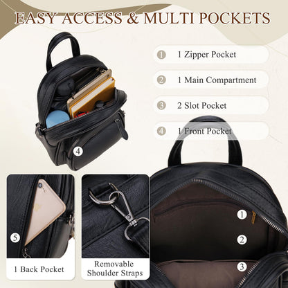 VX VONXURY Mini Backpack Purse,Small Convertible Backpack for Women Ladies with Detachable Straps