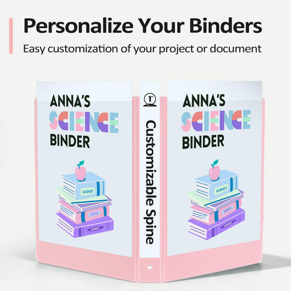 6 Pack Extra Durable 3 Ring Binders 1 inch, Sooez 1” Three Round Ring Binders with Pockets, Cute Customizable Clear View Cover for 8.5 x 11 Letter Size Papers, Pastels School Office Supplies for Girl