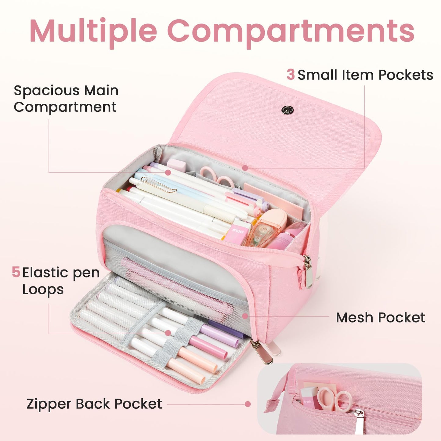 Sooez Super Large Pencil Case, Big Capacity Pencil Bag with 3 Compartments, can hold 100 pencils,Cute Pencil Pouch with Zipper,Portable Stationery Pen Bag, School Supplies For Teen Girls,Mint Green