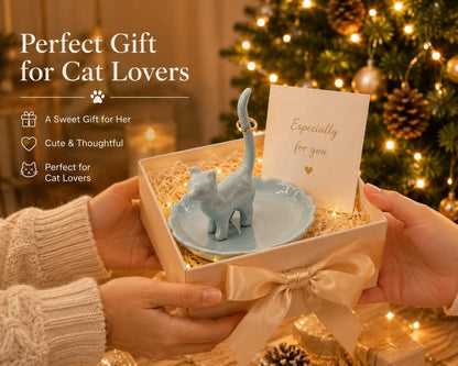 bwszrosa Cat Ring Holder Jewelry Dish–Ceramic Trinket Tray for Rings,Earrings,Necklaces & Bracelets,Cute Cat Jewelry Organizer for Vanity,Nightstand,Dresser,Birthday Gift for Women,Girls Cat Lovers
