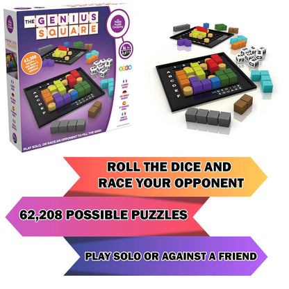 The Genius Square from The Happy Puzzle Company – Game of The Year Award Winner, 60000+ Solutions STEM Puzzle Game. Roll Dice, Race Your Opponent to Fill Grid with Different Shapes!