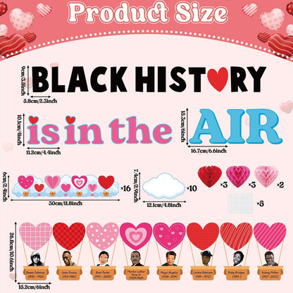3D Valentine's Day Black History Month Bulletin Board Set Heart Shaped Honeycomb Balls Famous African American Classroom Decoration Inspirational Cutouts for School Home Chalkboard Wall Decor Supplies