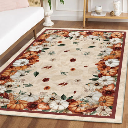 Artoid Mode Pumpkins Floral Corns Fall Area Rug, Autumn Thanksgiving Home Decor Non Slip Washable Area Rug for Entryway Bedroom Living Room Laundry Room Indoor 5x7 Feet