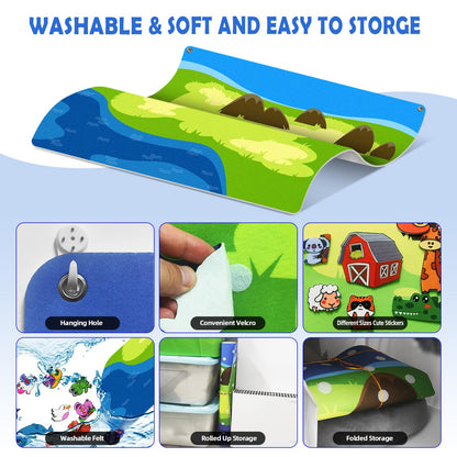 SKOLESK 204Pcs Animals Felt Busy Board Story Set with Storage Bag Preschool Large Wall Storyboard Forest Themed Early Learning Interactive Play Kit Wall Hanging Gift for Toddlers Kids 40 X 28 Inch