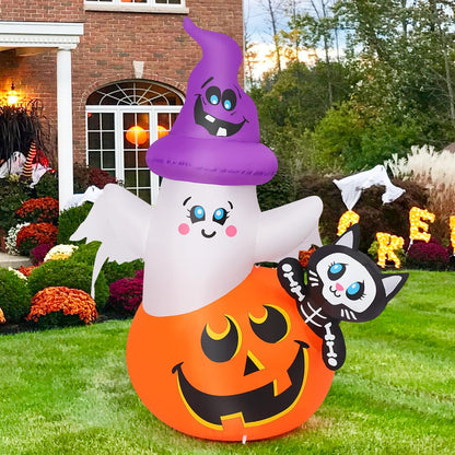 COMIN 5 FT Halloween Inflatables Pumpkin Ghost Cat Outdoor Decorations Blow Up Yard with Built-in LEDs for Indoor Party Garden Lawn Decor