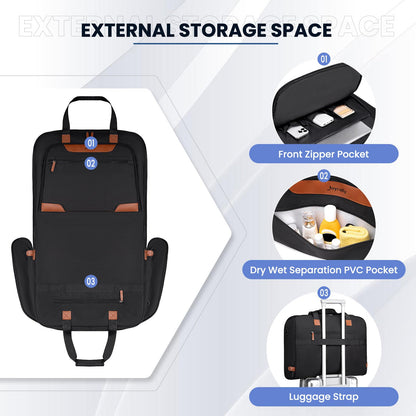 Garment Bags for Travel, Carry on Garment Bag with Shoulder Strap, Foldable Suit Travel Bags for Men, Wrinkle Free Garment Travel Bag for Hanging Clothes, Black