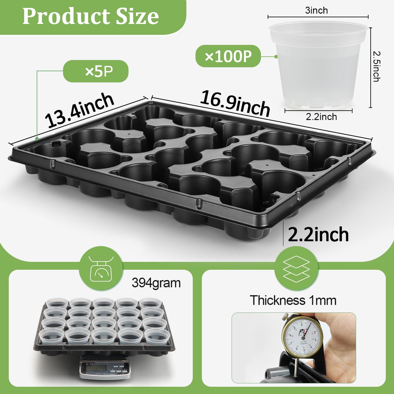 3 Inch Clear Nursery Pots 100 Pcs with 5 Pcs 20 Cell Potting Trays, 5 Sets Seed Starting Kit for Seedlings Cuttings Indoor Growing, Sturdy Transparent Plant Pot Carrying Tray Germination Set