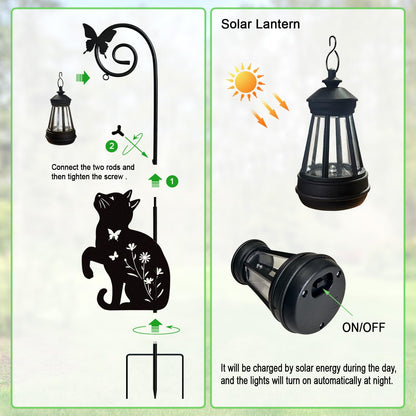 YY Gardenia Metal Cat Stake with Solar Lights Outdoor Decorative, Black Cats Lawn Ornaments, Womens Gifts Unique, Garden Silhouette Animal Decor