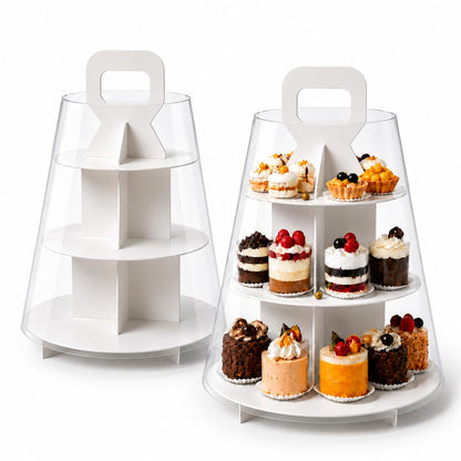 FZJ 3-Tier Cupcake Stand, 5 Set Cardboard Cupcake Tower with Clear Cover, Dessert Cup Cake Stand Tower for Birthday Wedding Party Decoration,Afternoon Tea Stand, Cupcake Tier Stand