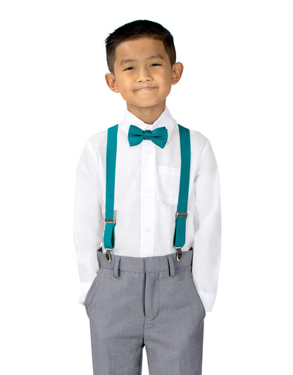 Spring Notion Boys' Suspenders and Solid Color Bowtie Set Teal Medium