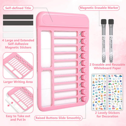 Audab 2Pcs Dry Erase Chore Chart for Kids, Magnetic Checklist Board, My Chores Slider Chart to Do List Board, Routine Reward Chart Schedule Board Task Tracker for Home Refrigerator, Wall, Desk (Pink)