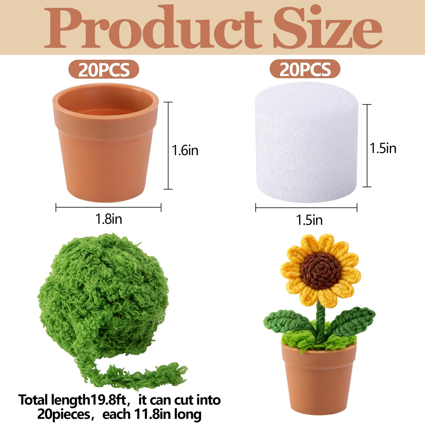 Mizelu 20 Sets Mini Knit Plants DIY Craft Pots, Little Plastic Plant Pot for Crochet, Knitted Craft Flower Pots for Handmade Gifts on Mother's Valentine's Day Home Office Decor (Brown)