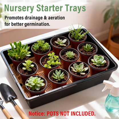 5 Pack Nursery Pots Trays with Removable Mesh Drainage Mat, Plastic Seed Starter Trays (17"x12"x3.5") with Drainage Hole, Propagation Kit for Seedlings, Microgreens, Plant Germination (Black)