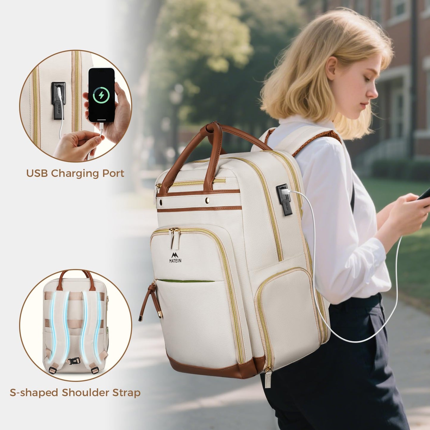 MATEIN Teacher Backpack with Lunch Compartment Detachable, 15.6 Inch Laptop Backpack with Organized Pocket, College Computer Work Backpacks Meal Prep Bag Gift for Women Nurse Commute Office