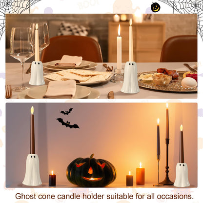 Reallnaive 2 Pcs Halloween Ghost Candlestick Holders Cute Ghost Shape Candle Stick Holders Ceramic Taper Candleholder for Holiday Wedding Party Home Decorative Table Centerpiece Not Included Candle