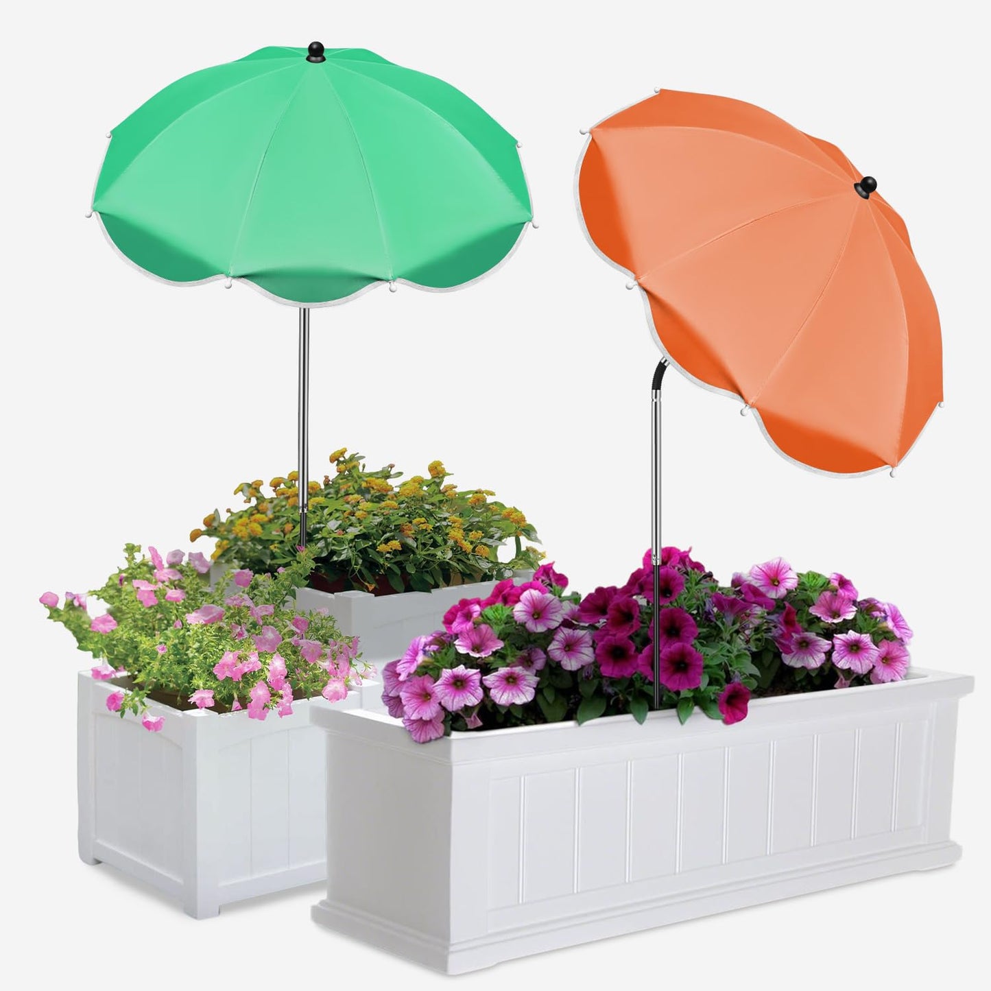 QRRICA 10/9/8/7.5/7 Inch Self Watering Pots and 2 Pack 23.6 Inch Plant Umbrellas for Outdoor Plants