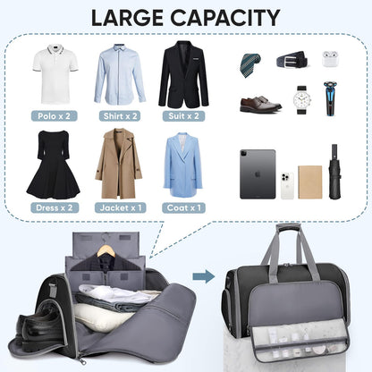 BALEINE Travel Garment Bag, Travel Suit Bag for Men, Water Resistant Carry on Garment Bag for Hanging Clothes, Garment Duffel Bag for Travel Business (Black-Convertible)