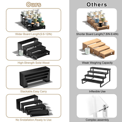 2 Set Black Wooden Tiered Riser Display Stands for Vendor Events,Stackable Wood Cupcake Stand,Farmhouse Decor Wood Dessert Table Display Set,Vendor Booth Display Items,Food Display Risers for Party