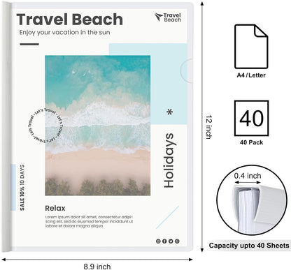 JOERSH 40Pcs Clear Report Covers with Sliding Bar, 40 Sheet Capacity Plastic Binder Paper Protector, Report Folders with Clear Cover for Resume File Documents, 5 Colors