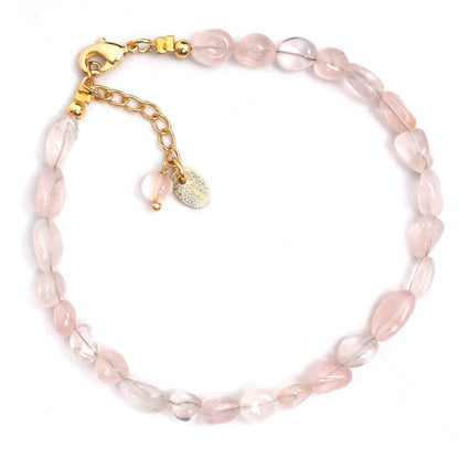 Gempires Pink Rose Quartz Beaded Bracelet Lightweight Handmade Gemstone Jewelry Hypoallergenic 8 Inch Gold Plated Trendy Western Jewerly For Women