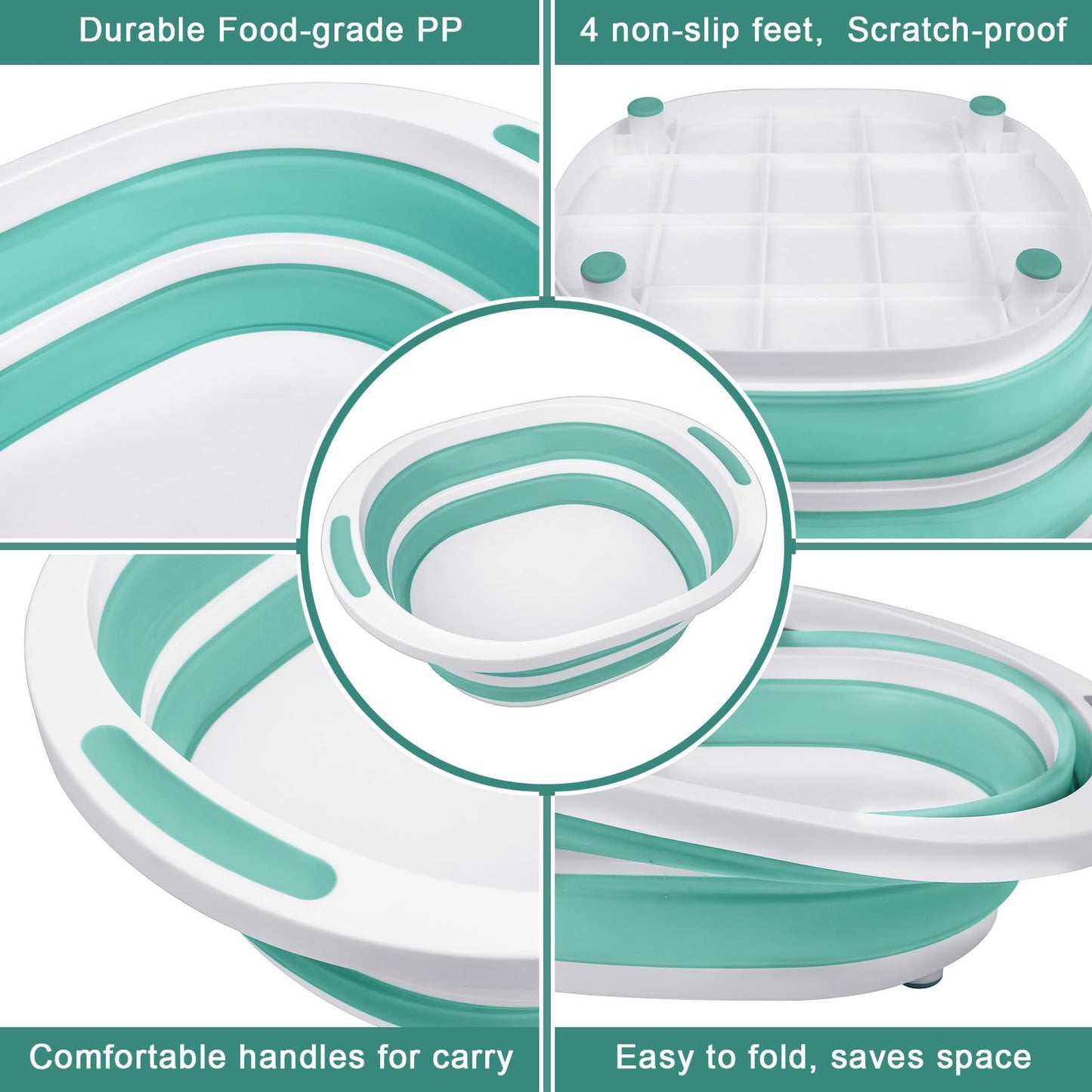 Collapsible Wash Basin, 7.5L Dish Tub Sink Basin Folding Dish Pans for Kitchen Sink, 2-in-1 Dishpan + Cutting Board, Portable Sink Dish Basin for Camping BBQ Prep Tub Washing Bin Bucket for Cleaning
