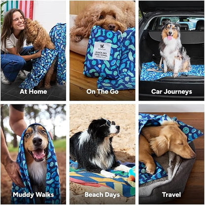 Dock & Bay Pet Towel - Super Absorbent & Quick Drying Dog Towels with Bag - 100% Recycled - A Dogs Dinner, Medium (90x50cm, 35x19)