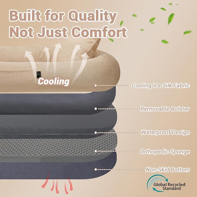 WROS Cooling Human Dog Bed for Summer, Breathable Washable Floor Lounger for People & Pets, 57'' x 35'' x 10'', Dune Brown, Pet Bed for Hot Weather Relaxing