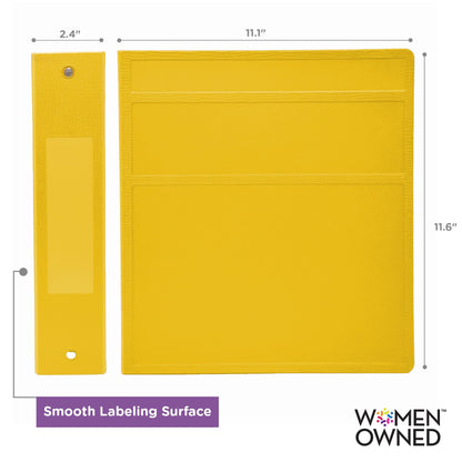 Carstens 2-Inch Heavy Duty 3-Ring Binder - Side Opening, Yellow, Durable Plastic, Precision No-Gap Rings, Waterproof Covers, No Pockets, Holds 300 Letter-Sized Sheets, BPA-Free, Made in USA (2842-3R)