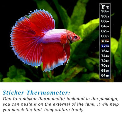 PULACO 25Watt Mini Aquarium Submersible Betta Heater with Free Thermometer Strip for 1-6 Gallon Fish Tanks (Preset Temperature 78℉)