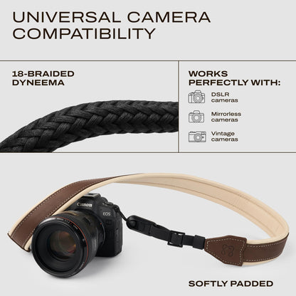 C Coiro Padded Leather Camera Strap with Quick Release, Configurable as Sling, Neck Adjustable DSLR SLR Camera Shoulder Strap for Photographers, Padded/Brown
