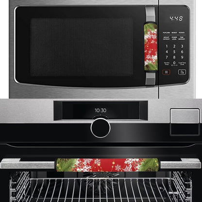 Goronwyfloyd 4 Pieces Refrigerator Microwave Handle Covers, Christmas Tree Pinecone Snowflake Kitchen Appliance Protective Sleeve for Ovens Dishwashers Cabinets Keep Clean