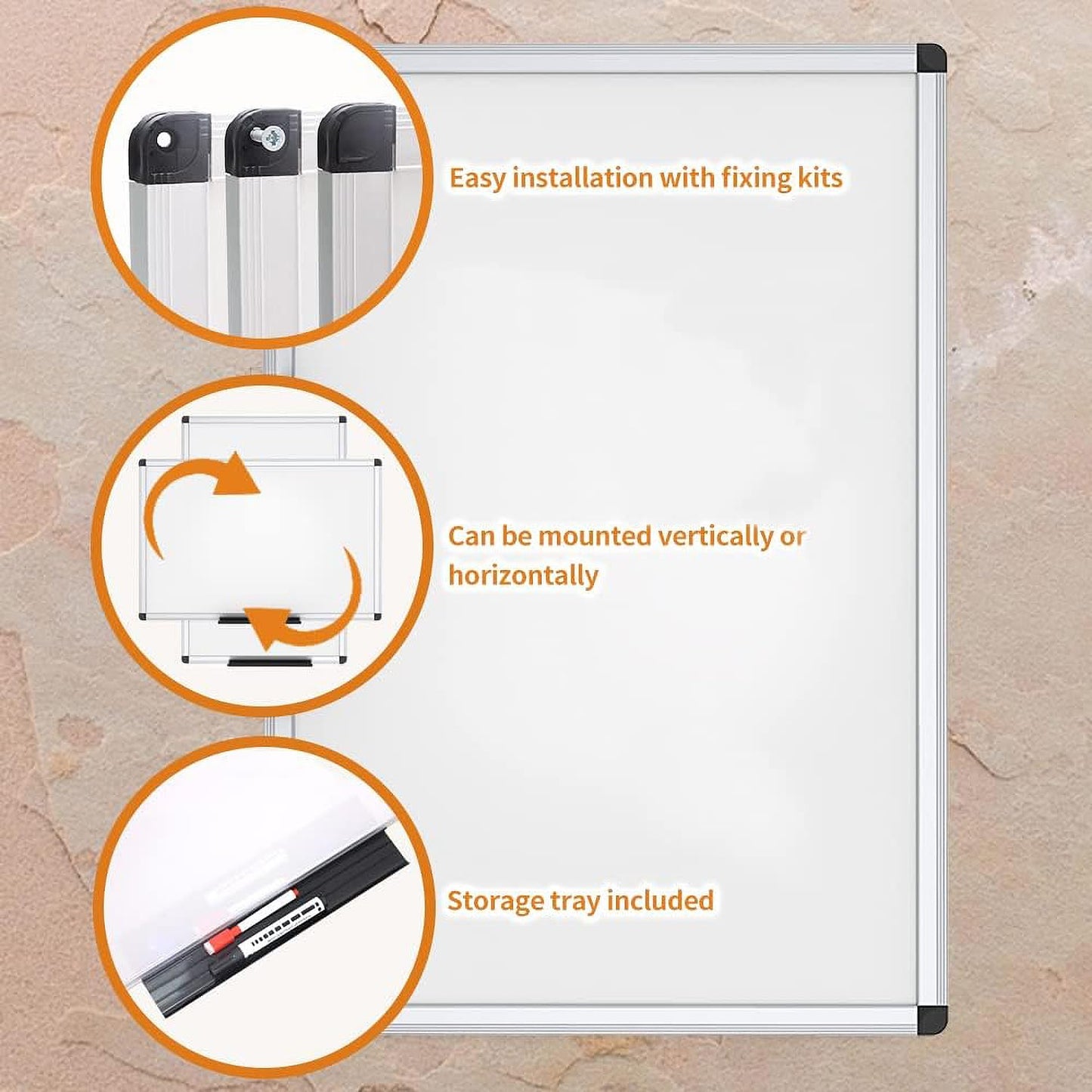 VIZ-PRO Dry Erase Board/Non-Magnetic Whiteboard, 48 x 36 Inches, Wall Mounted Board for School Office and Home