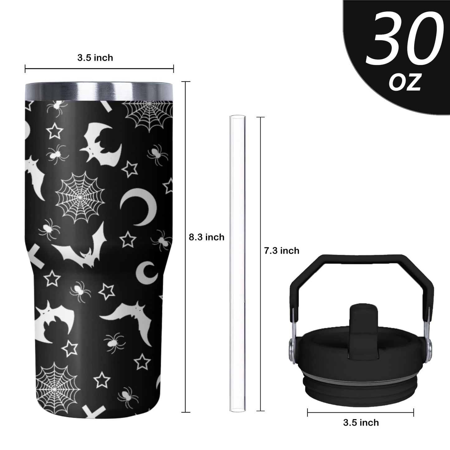Xchearser Gothic Tumbler with Handle and Flip Straw for Women Men, 30oz Halloween Goth Stainless Steel Insulated Cup, Witch Moon Water Bottle Travel Coffee Mug Gifts