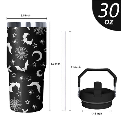Xchearser Gothic Tumbler with Handle and Flip Straw for Women Men, 30oz Halloween Goth Stainless Steel Insulated Cup, Witch Moon Water Bottle Travel Coffee Mug Gifts