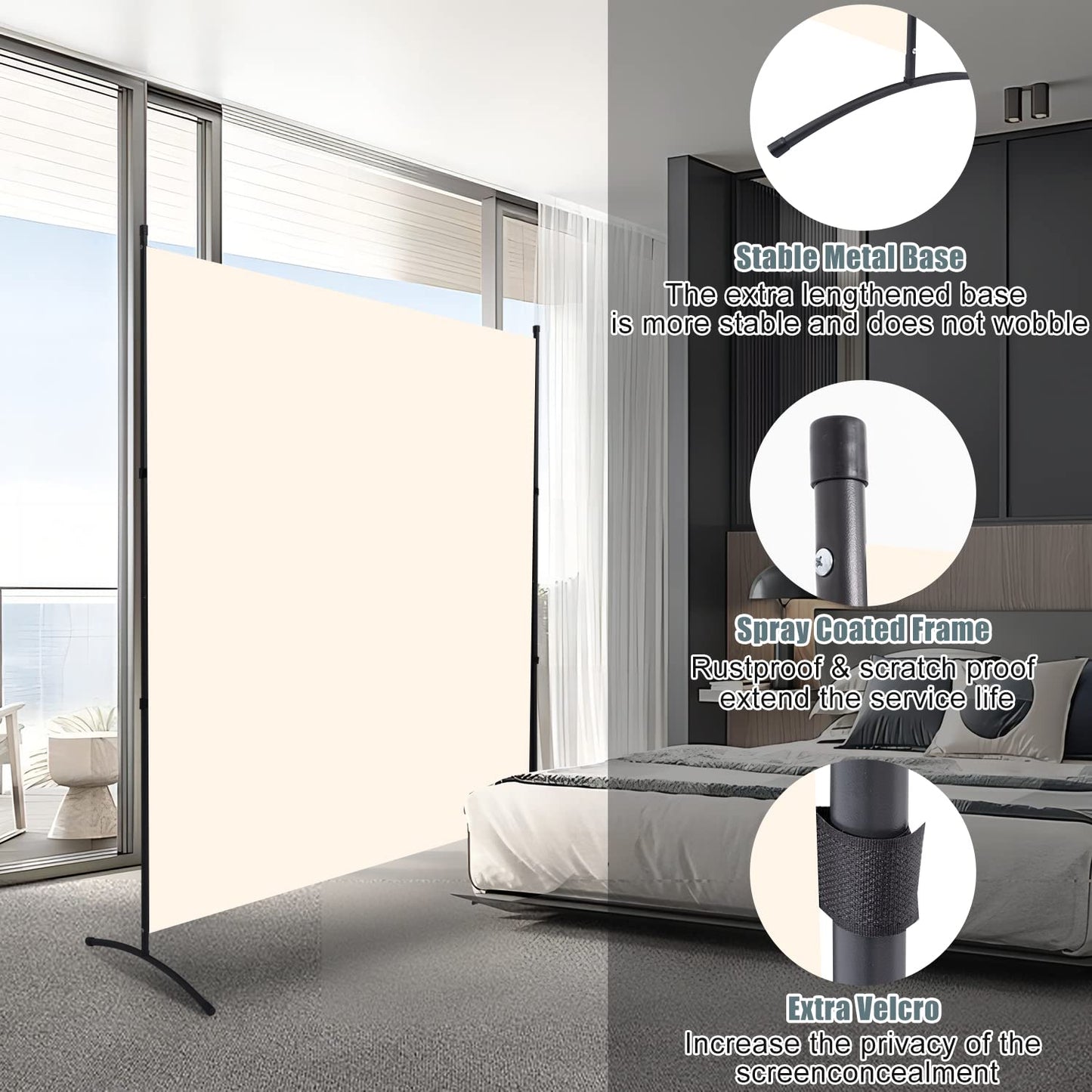 Room Divider Folding Privacy Screens with Wheels, 6FT Tall Divider for Room Separation, Movable Room Partitons and Dividers, Indoor Room Dividers Panel with Fabric (Beige, 1 Panel-71‘’-Standard)