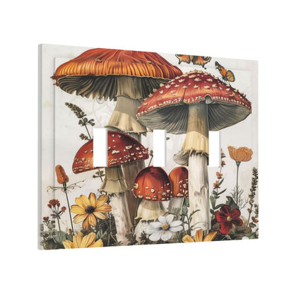 Ihsourgnitnem Decorative Switch Plates Mushroom Forest Butterfly Wild Flower 3 Gang Wall Plate Triple Toggle Light Switch Cover Faceplate Electrical Wall Panels For Bed Room Living Room Decor