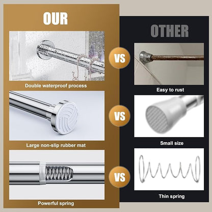 Ausemku Shower Curtain Rod Tension, 32-94 Inch Adjustable Heavy Duty Spring Tension Curtain Rod, No Drill Stainless Steel Telescoping Rod for Bathroom, No Rust, Silver