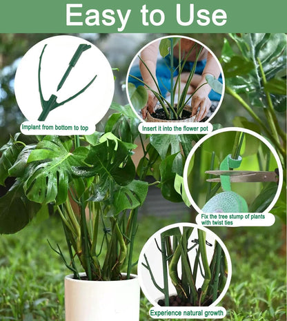 10 Pack Stackable Monstera Plant Support Climbing Plants Support Structures for Indoor Outdoor Plants Plant Holder Stick with Plant Ties for Support Tall Potted Plants, Bonus: 2 Roll of Gardening Tape