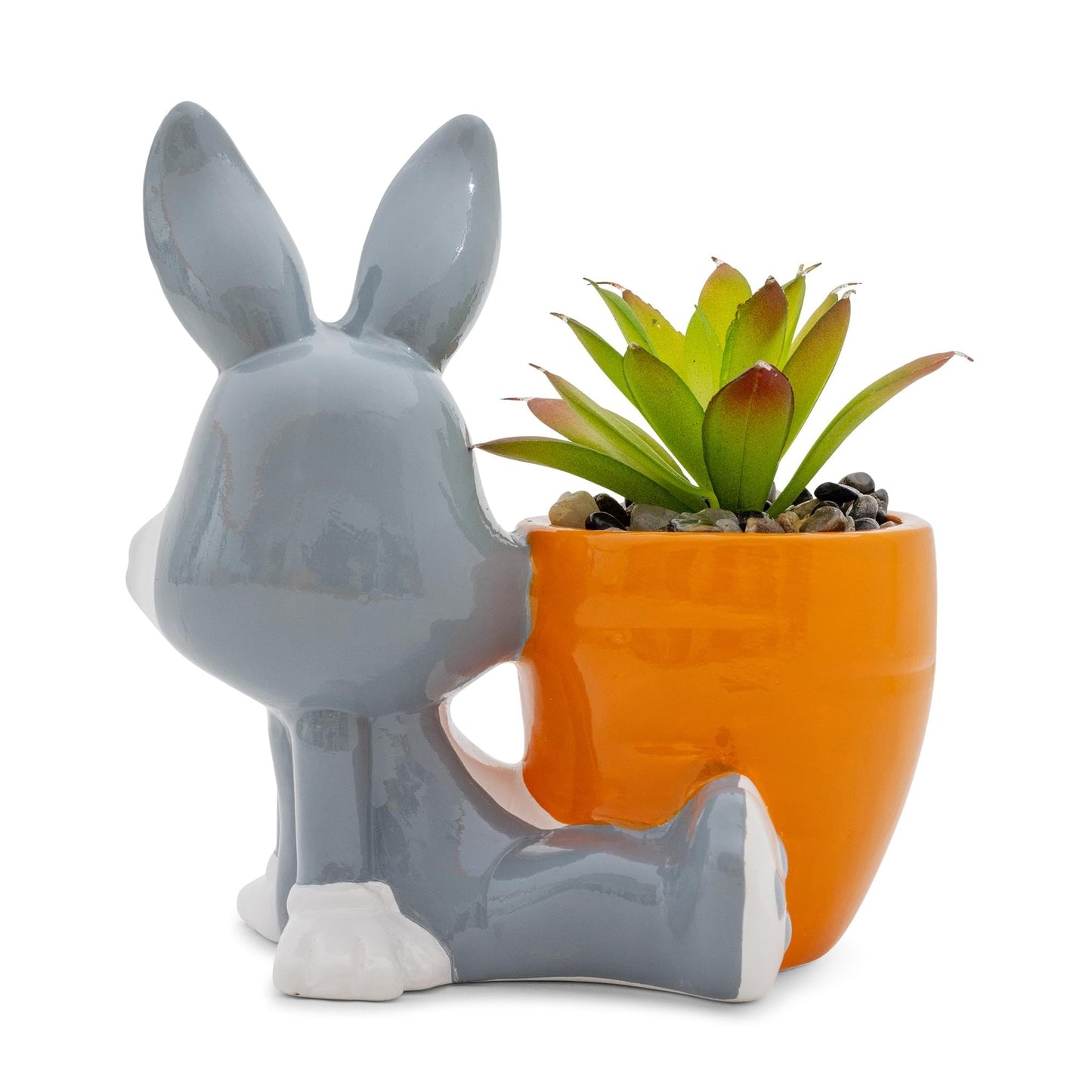 Silver Buffalo Looney Tunes Bugs Bunny 5-Inch Sculpted Ceramic Mini Planter with Artificial Succulent | Cute Flower Pot, Faux Indoor Plants