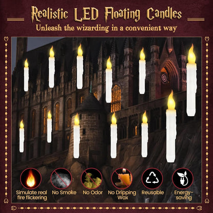 SOONEEDEAR Harry Floating Battery Operated Flameless Hanging Candle Lights with Potter Magic Wand Remote, Floating Candles with Remote, Hanging Decor for Home Classroom Birthday Party Church