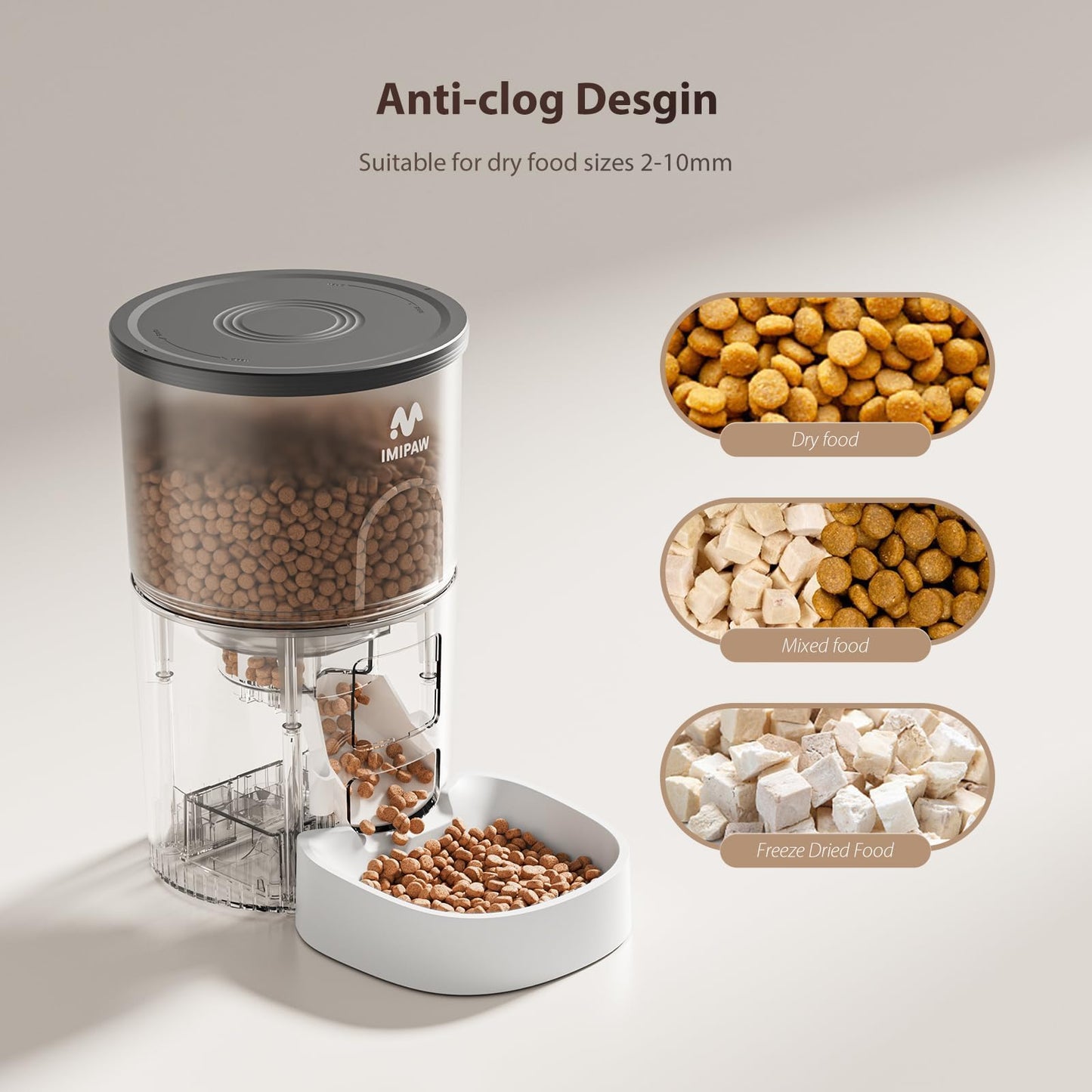 IMIPAW Automatic Cat Feeders, 3L Timed Cat Dry Food Dispenser, Dual Power Supply, Programmable Portion Size, Auto Pet Feeder for Cats and Small Dogs