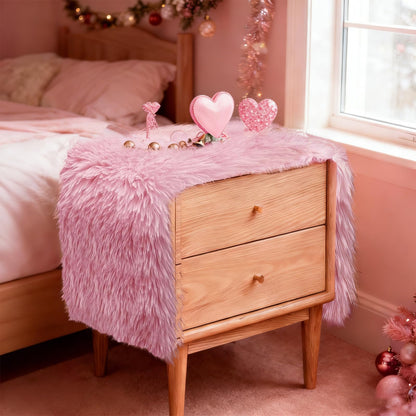 tiosggd Pink Table Runner 12x36 inch, Soft Fluffy Faux Fur Dresser Scarf for Bedroom, Coffee Table, Small Nightstand Cover, Pastel Pink Home Decor for Spring, Birthday, Wedding, Bridal Shower Party
