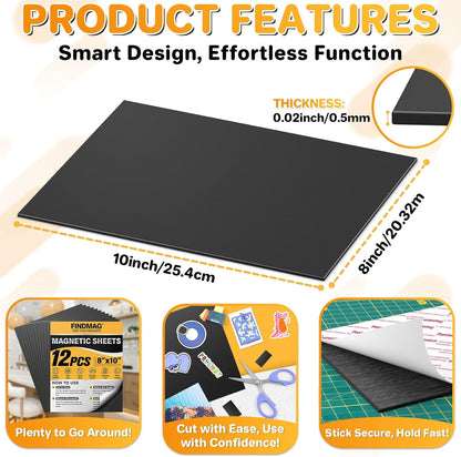 FINDMAG Magnetic Sheet, 5” x 7”, Pack of 25, Sticker Magnets for Die Storage, Flexible Magnet Sheets with Adhesive for Painting, Crafting, Card Making, Painting.