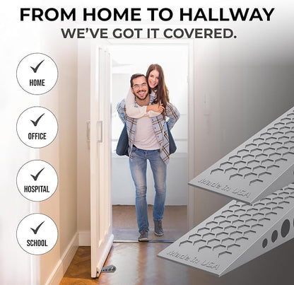 Door Stoppers for Bottom of Door Premium Floor Rubber Door Stop Wedge Made in USA Heavy Duty Honeycomb Design for Carpet, Tile, Ideal for Home, School, Commercial,Gray 4 Pack