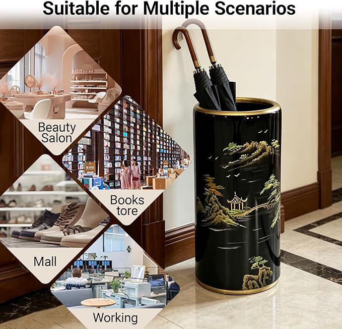 Ceramic Umbrella Stand Umbrella Holder for Entryway Hand-Made Umbrella Stand Barrels Umbrella Holder Cane Floor Standing Vase Ceramic Storage Bucket for Home Office Entrance Indoor.(E)