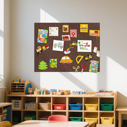 TSJOFFICE Large Cork Board for Wall - 48" x 36" Bulletin Board with 50 Pushpins for Office Decor, Pin Board 12 Pack Felt Wall Tiles with Safe Removable Adhesive Tabs, Corkboard for Home Office - Red