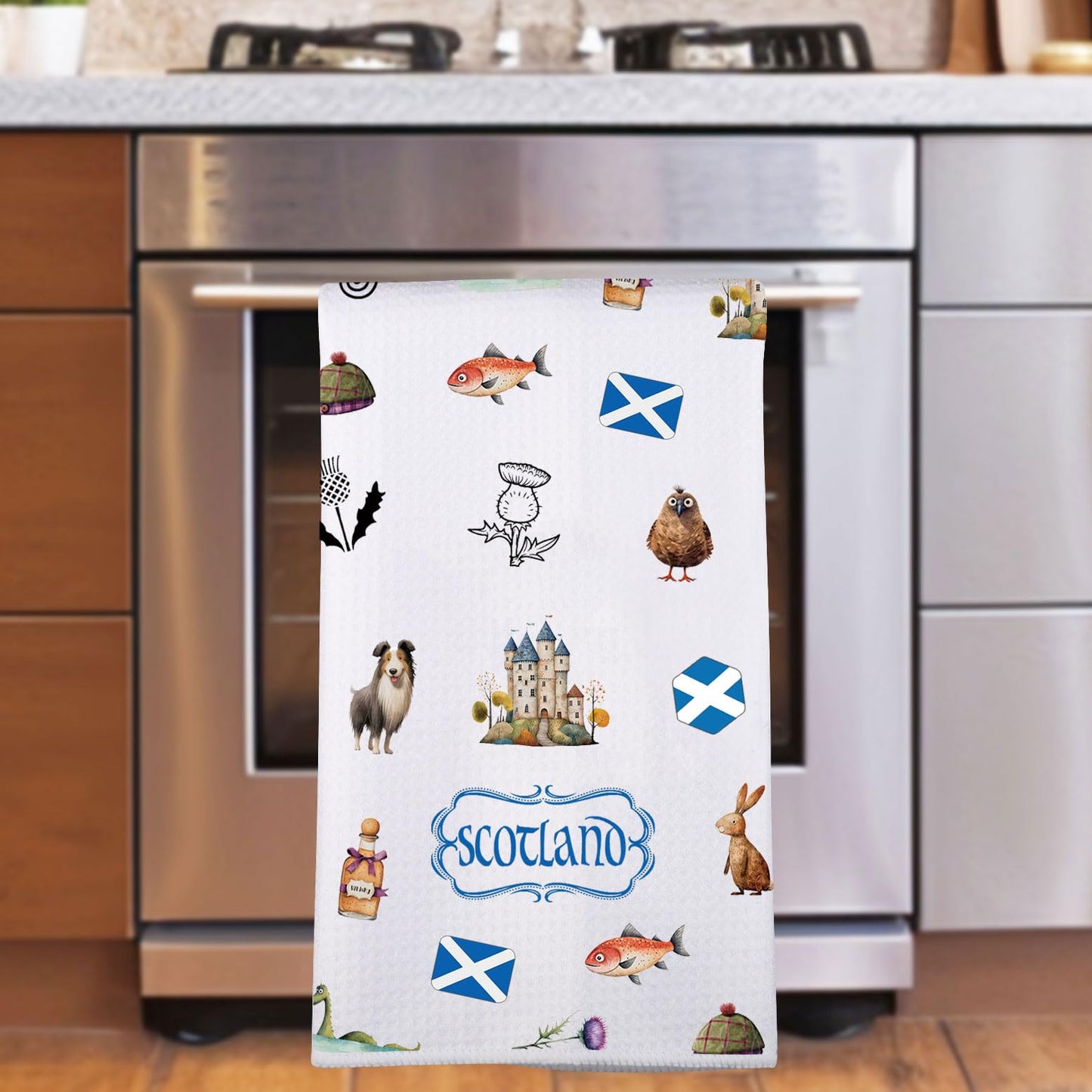 JNIAP Scottish Kitchen Towel - Scottish Thistle Pattern, Highlander Gifts (Scotland)