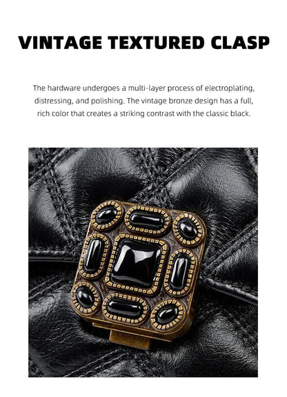 Mewpurrs Genuine Leather Crossbody Bag for Women – Quilted Small Flap Shoulder Purse with Vintage Clasp, Adjustable Chain Strap for Evening & Daily, Black